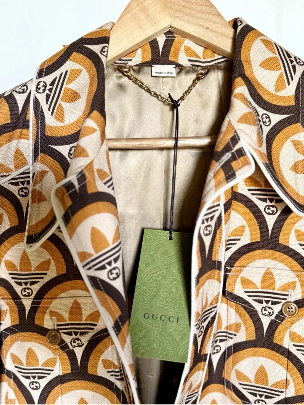 Gucci Orange and Brown Geometric Short-Sleeve Button-Down Shirt